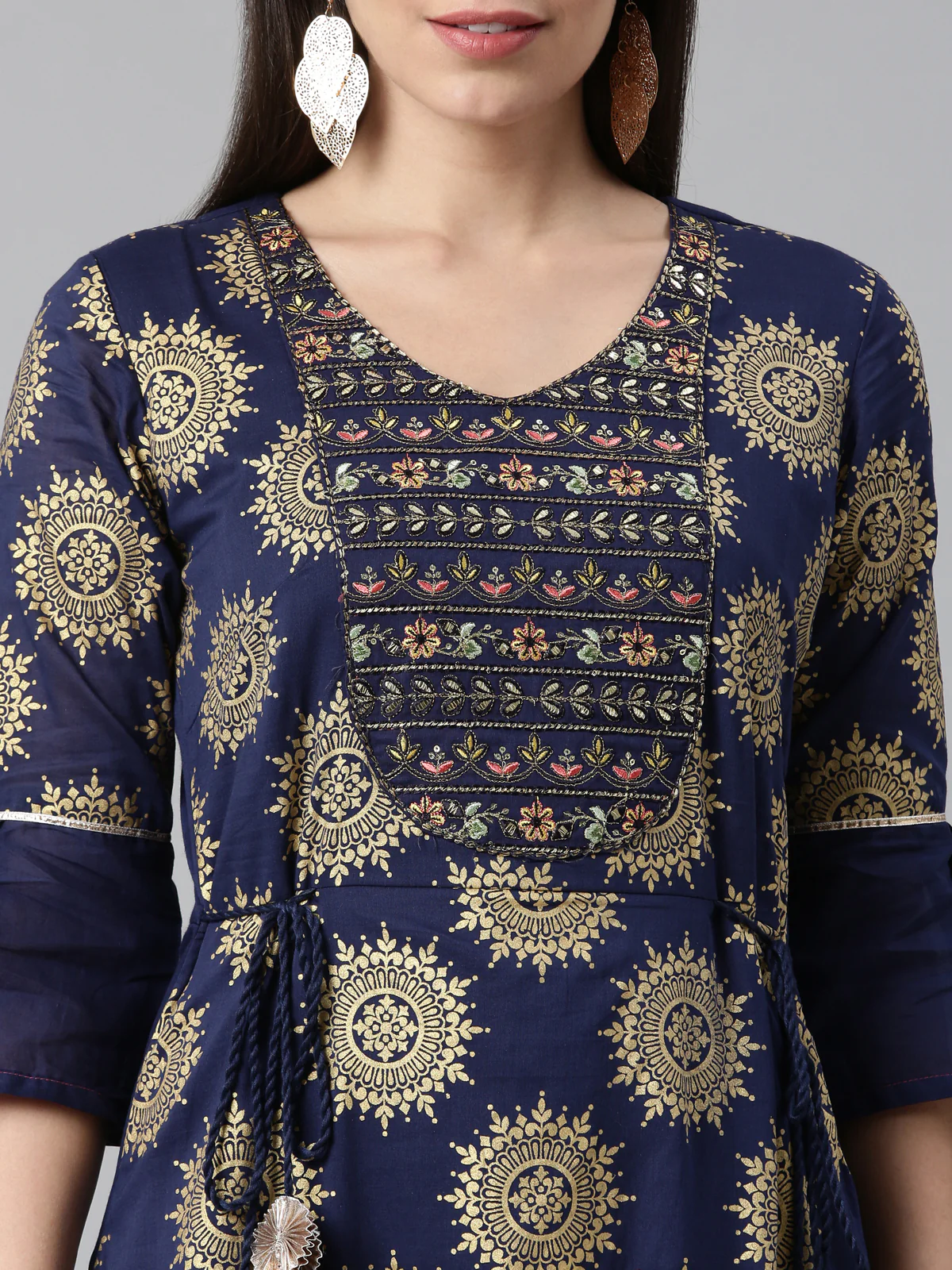 Neerus Women Navy Blue Ethnic Motifs Embellished Flared Sleeves Anarkali Kurta - Image 4