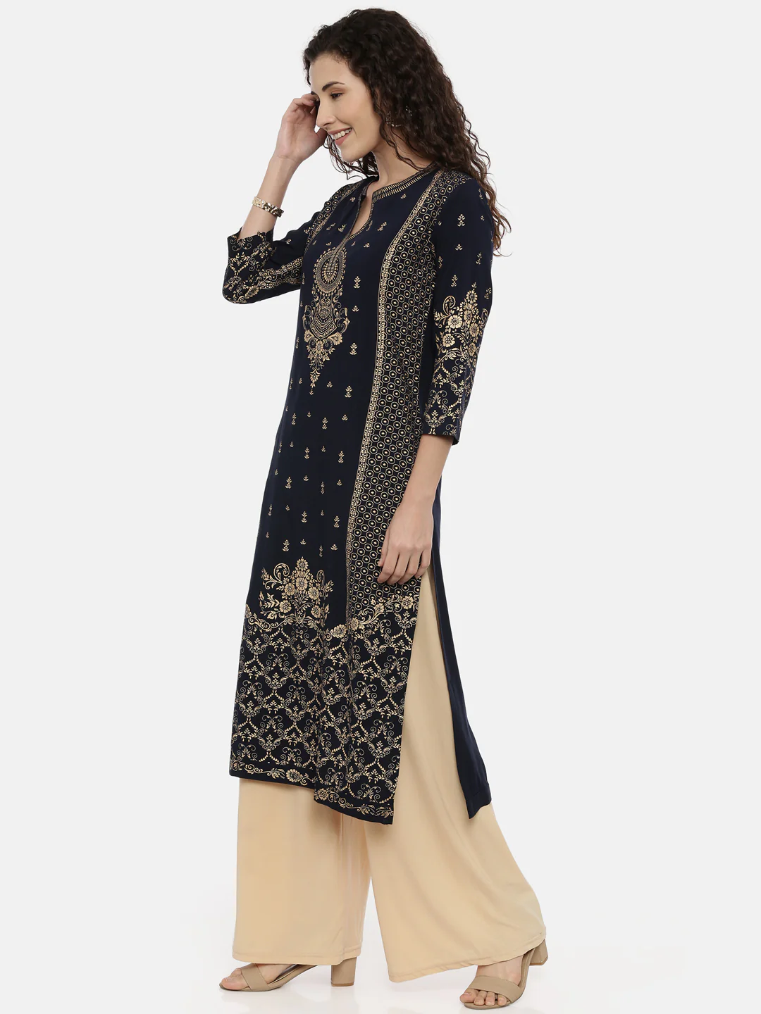 Neerus Women Navy Blue Ethnic Motifs Printed Kurta - Image 2