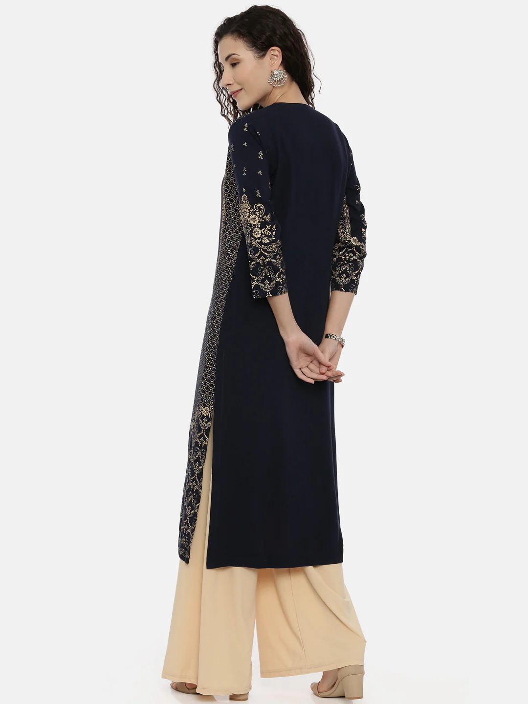 Neerus Women Navy Blue Ethnic Motifs Printed Kurta - Image 3