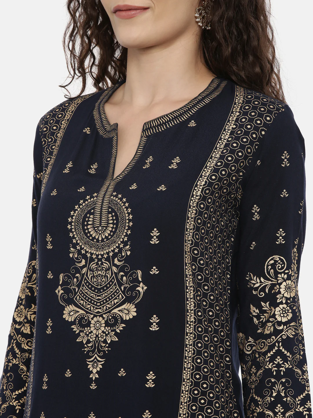 Neerus Women Navy Blue Ethnic Motifs Printed Kurta - Image 4
