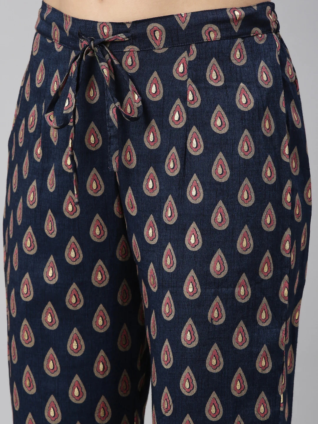 Neerus Women Navy Blue Floral Printed Kurta with Trousers - Image 5