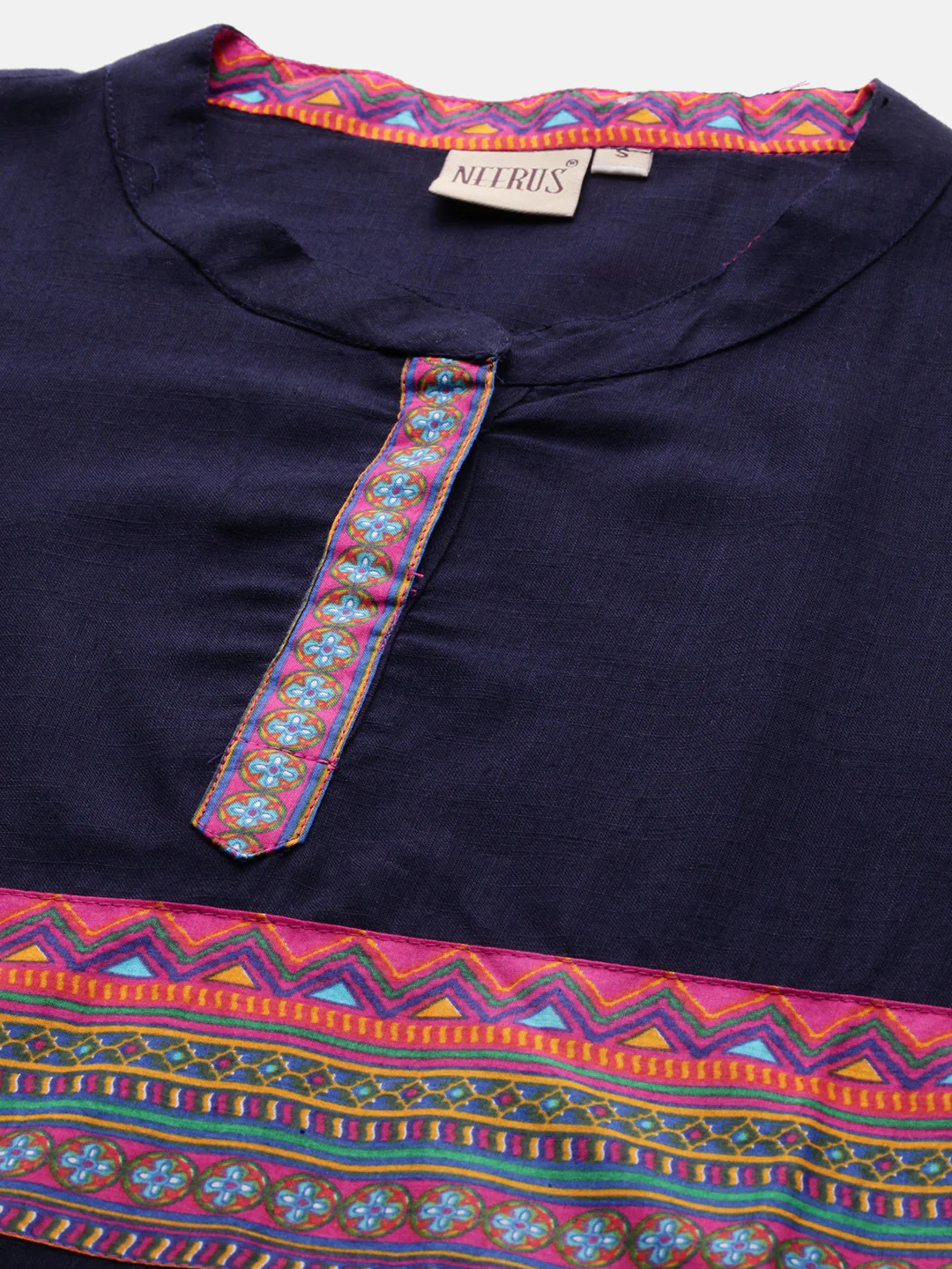 Neerus Women Navy Blue Printed A-Line Kurta - Image 2