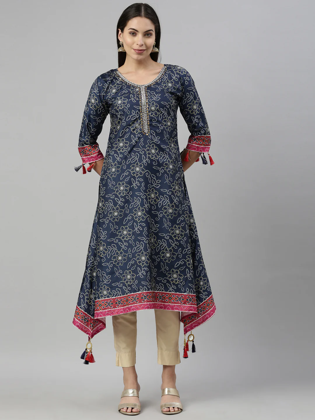 Neerus Women Navy Blue Printed Kurta - Image 5