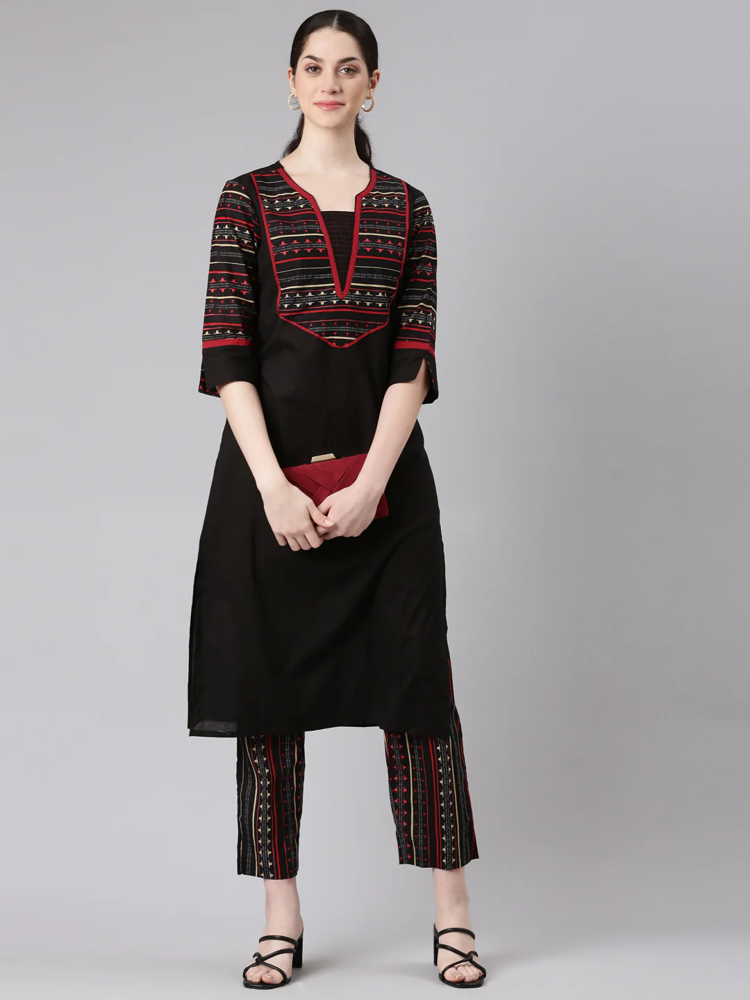 Neerus Women Navy Blue Straight Kurta and Trousers - Image 5