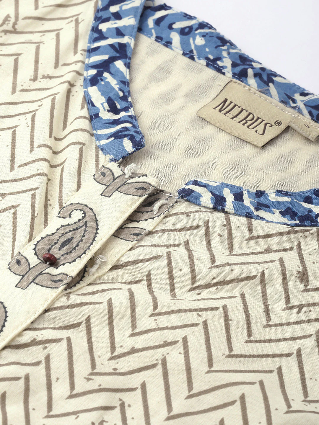 Neerus Women Off-White Brown Printed A-Line Kurta - Image 2