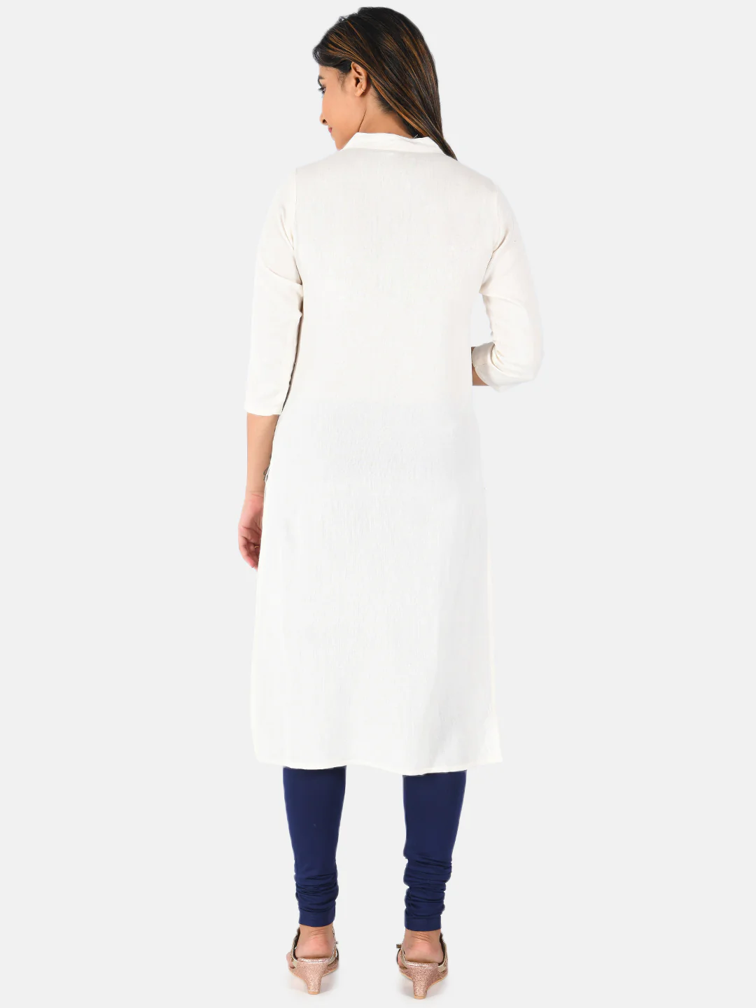 Neerus Women Off-White  Navy Blue Embroidered Straight Kurta - Image 5