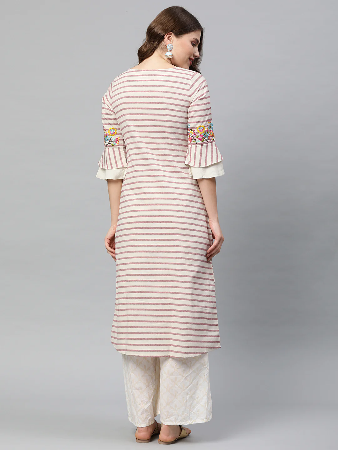 Neerus Women Off-White Pink Striped A-Line Kurta - Image 4