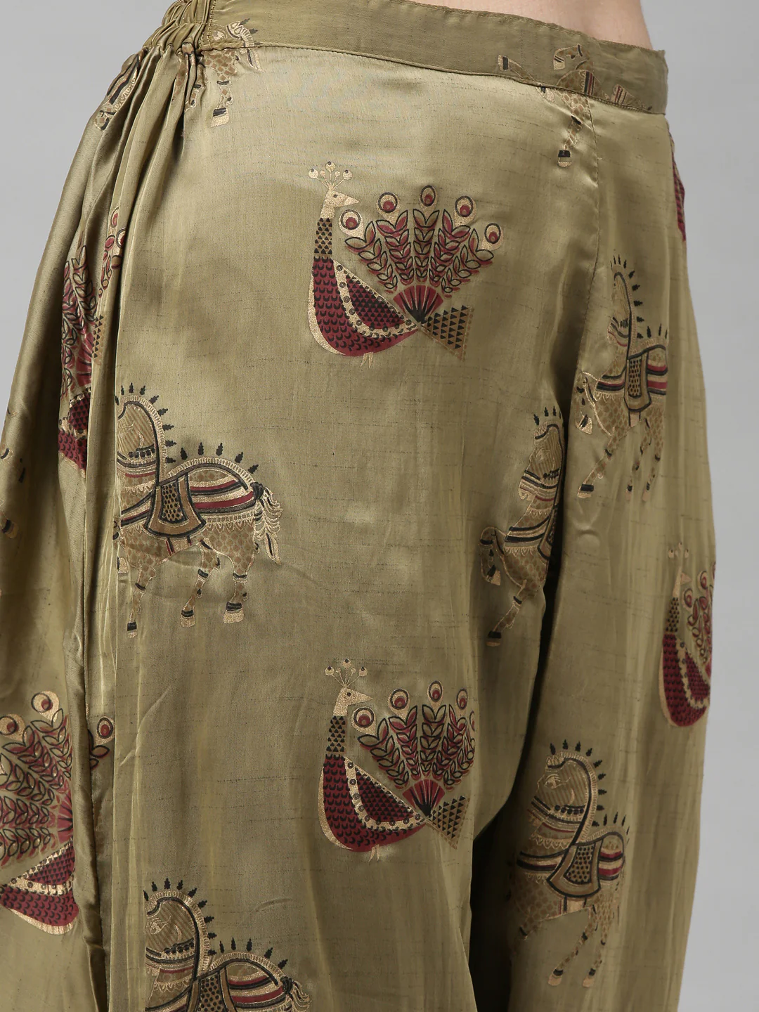 Neerus Women Olive Green Embroidered Kurta with Dhoti Pants - Image 6