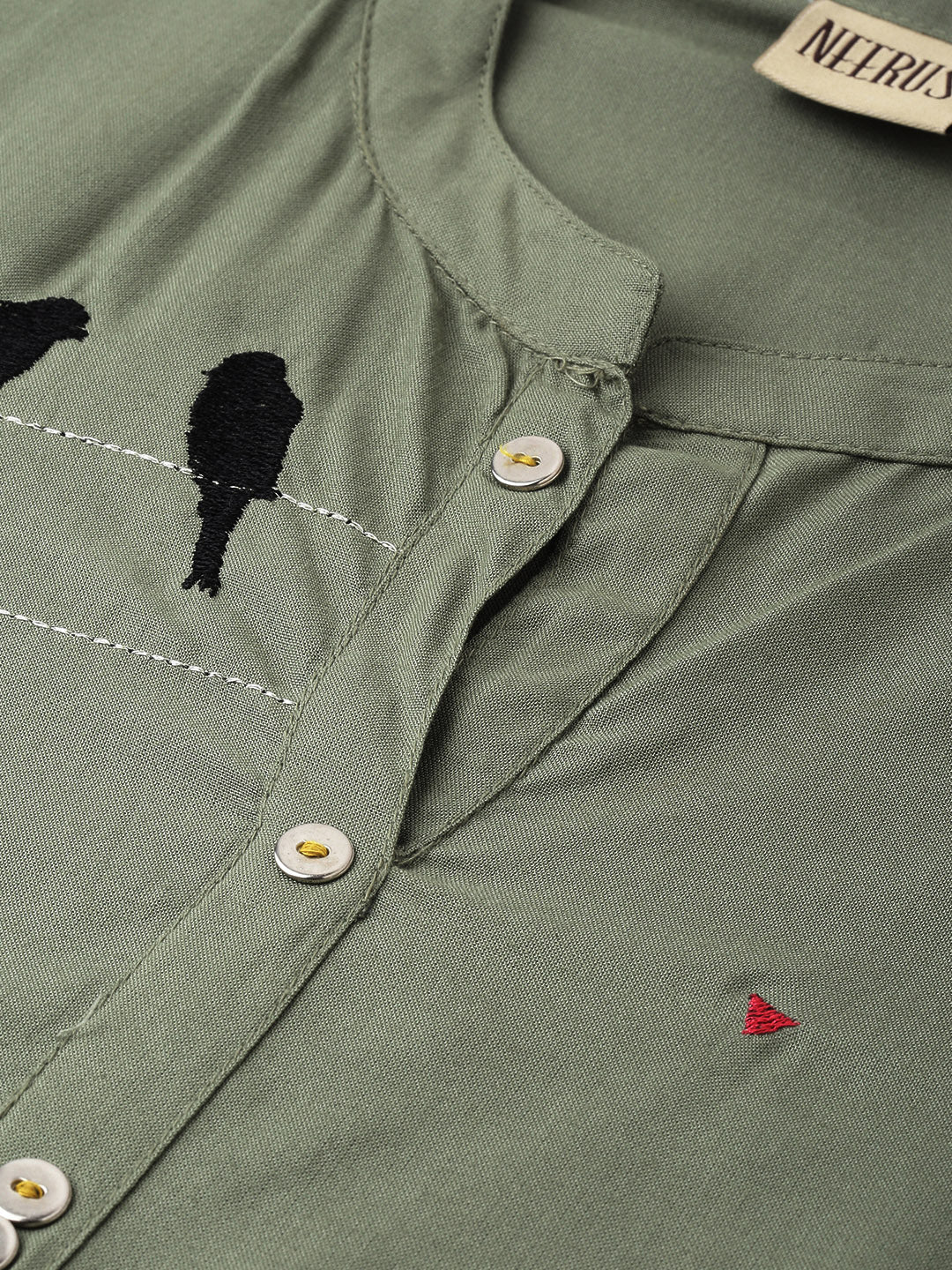 Neerus Women Olive Green Embroidered Straight Kurta - Image 3