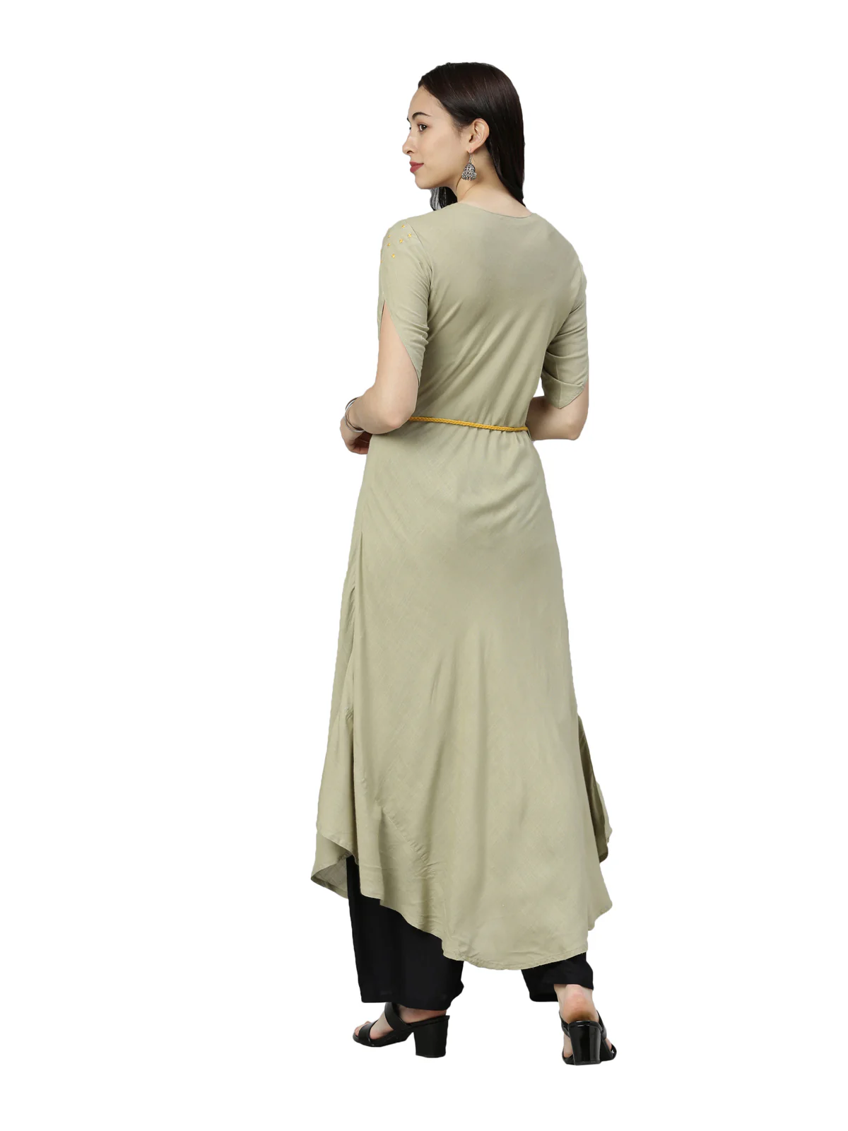 Neerus Women Olive Green Embroidered Thread Work Kurta - Image 4