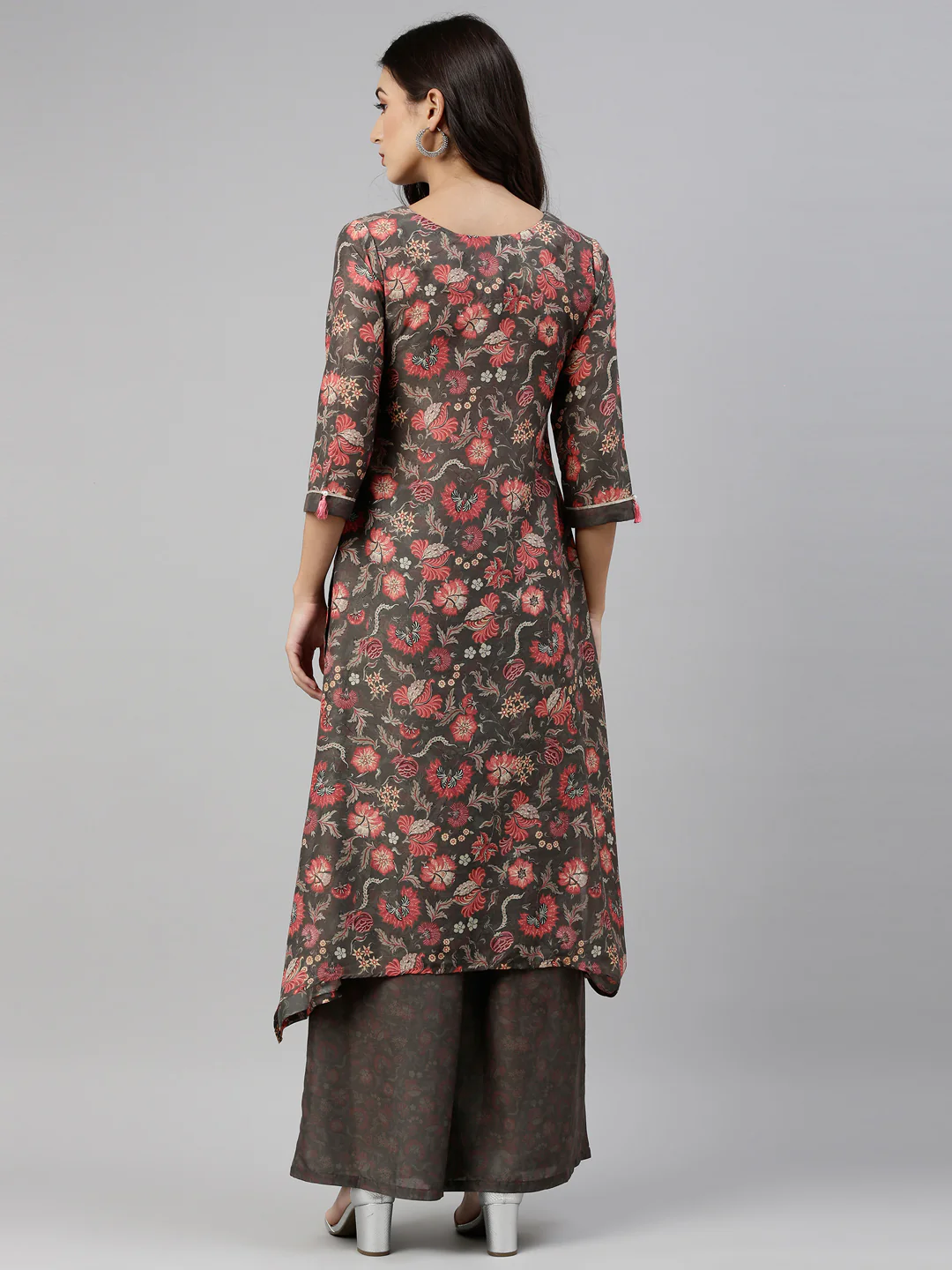 Neerus Women Olive Green Floral Printed Kurta with Sharara - Image 4