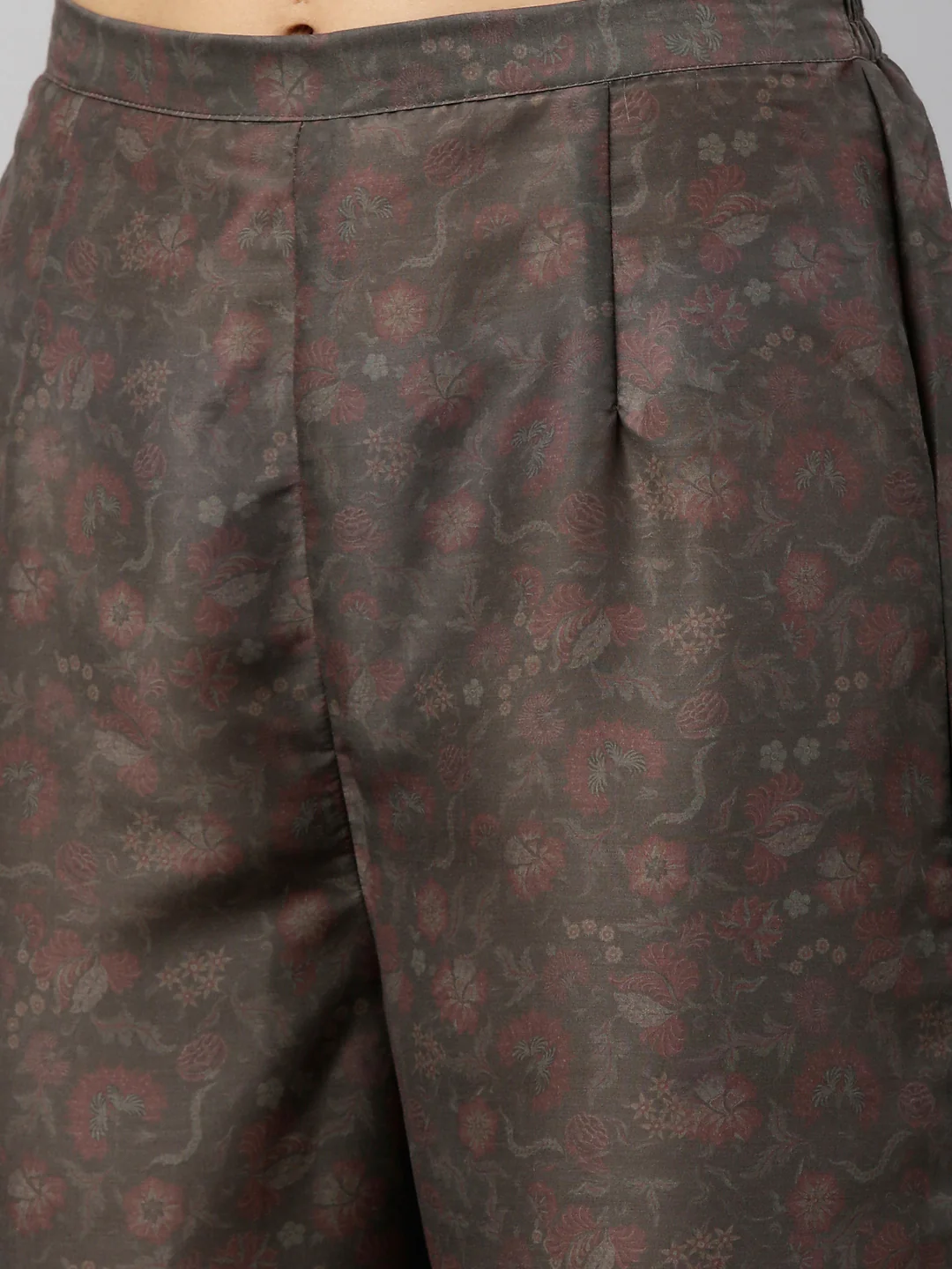 Neerus Women Olive Green Floral Printed Kurta with Sharara - Image 7