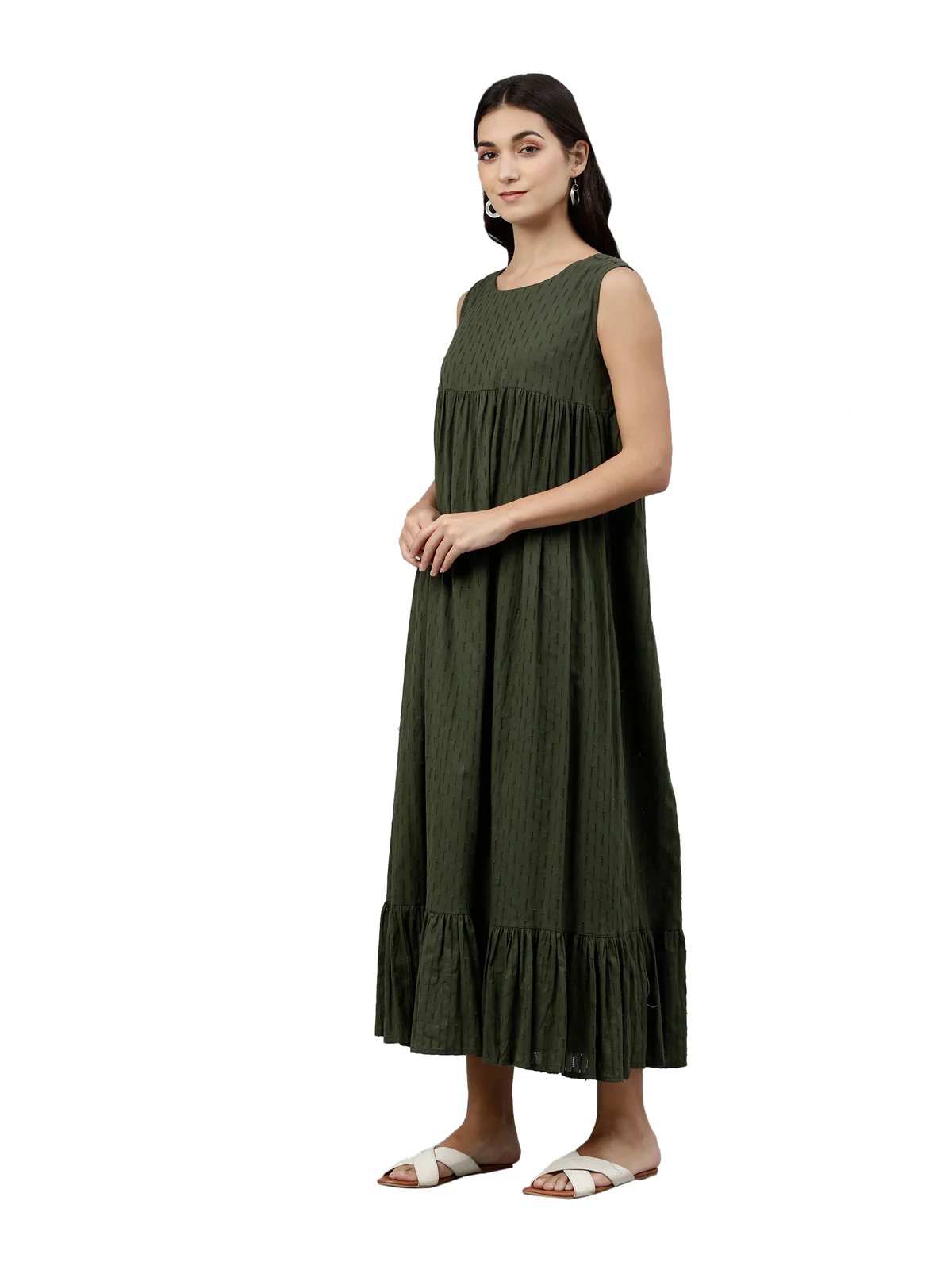 Neerus Women Olive Green Yellow Self Design Anarkali Kurta With Overcoat - Image 6