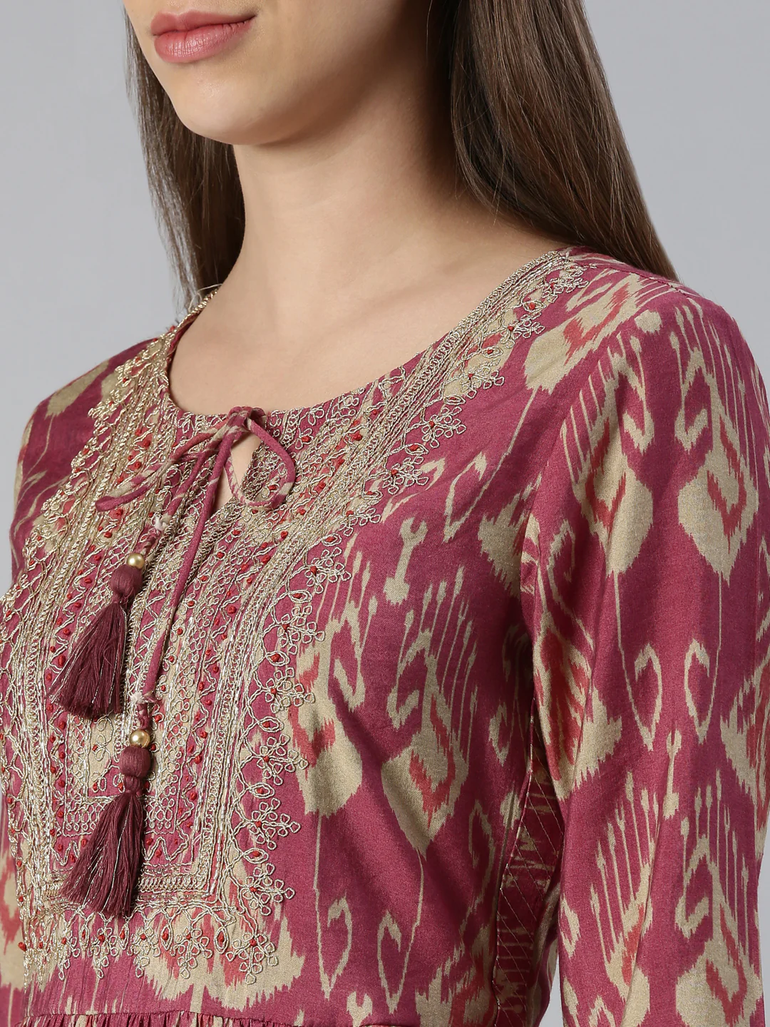 Neerus Women Onion Yoke Design Calf Length Kurta And Trousers With Dupatta - Image 4