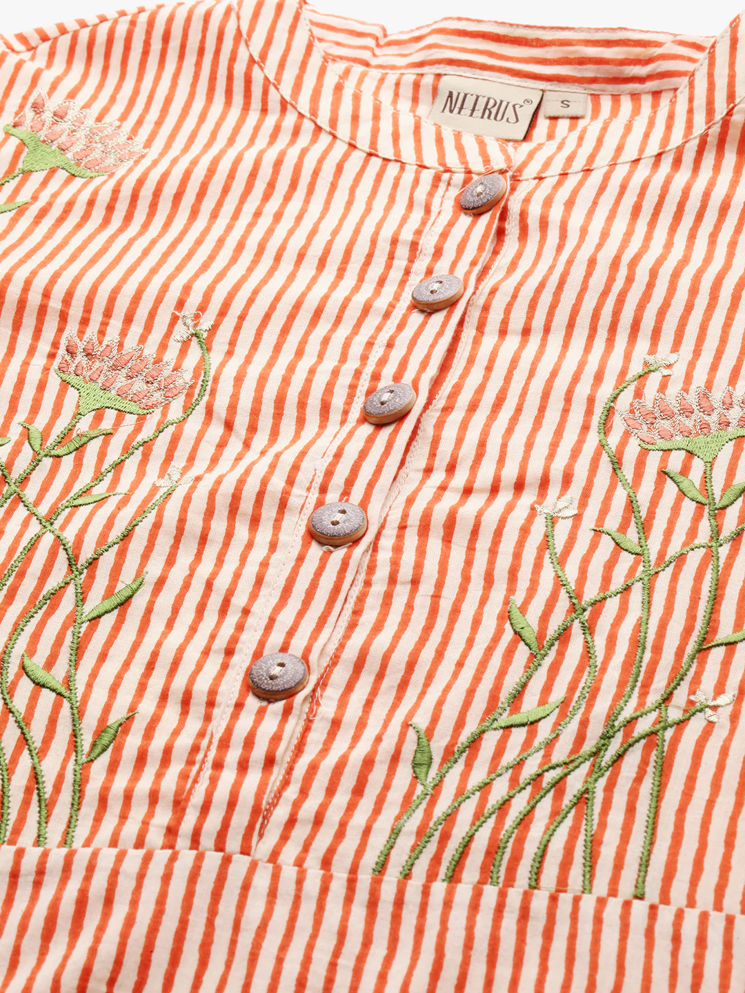 Neerus Women Orange Cream-Coloured Striped Straight Kurta - Image 2
