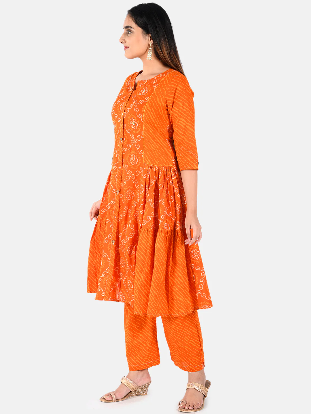 Neerus Women Orange Embroidered Anarkali Kurta - Image 2