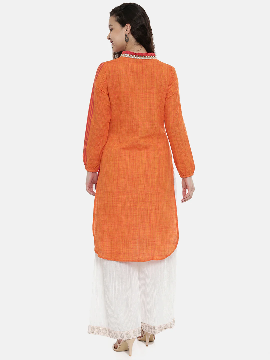 Neerus Women Orange Yellow Striped A-Line Kurta - Image 4