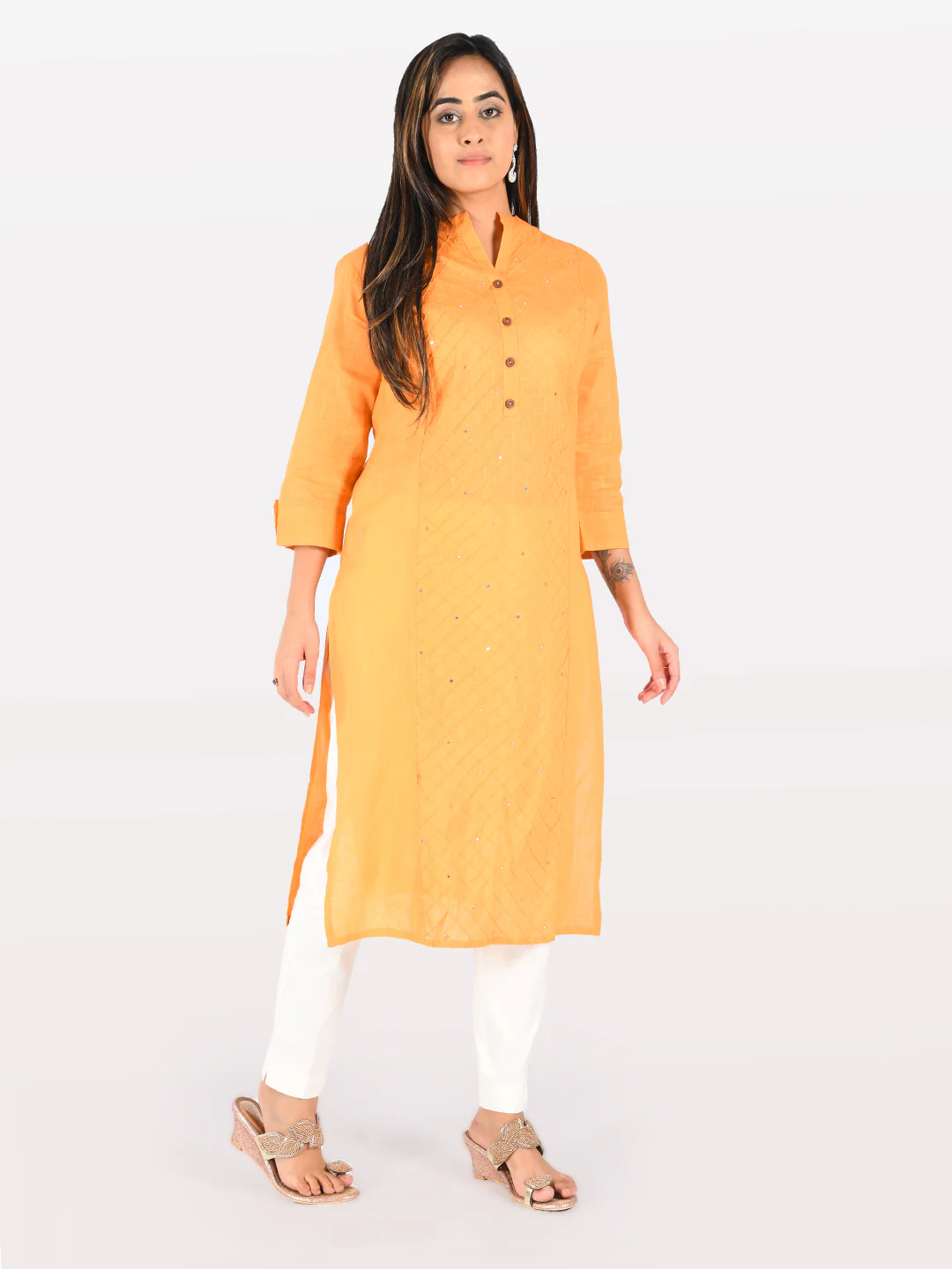 Neerus Women Peach Color Slub Cotton Fabric Tunic "44" - Image 4