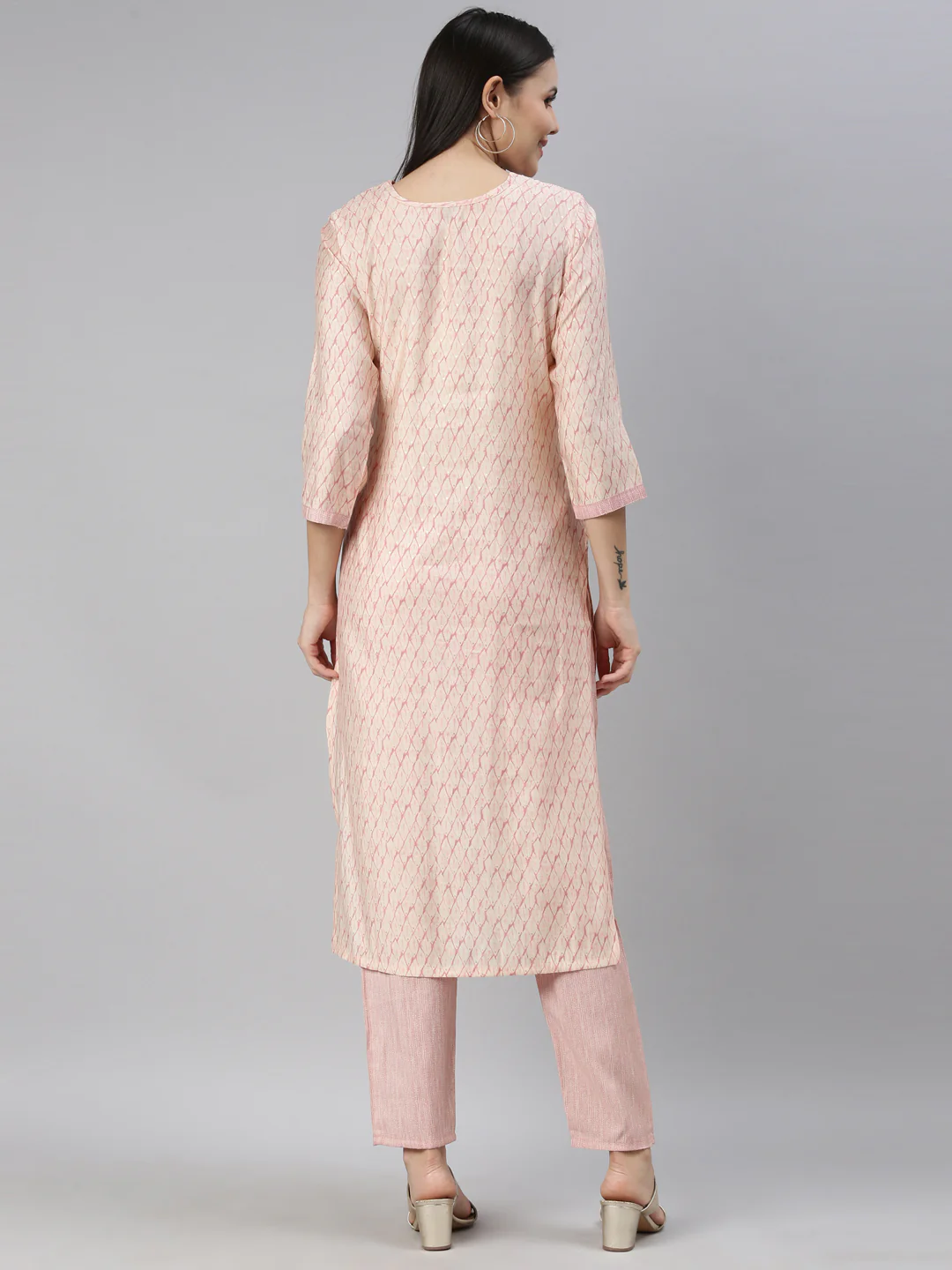 Neerus Women Peach-Coloured Embroidered Kurti with Trousers - Image 3