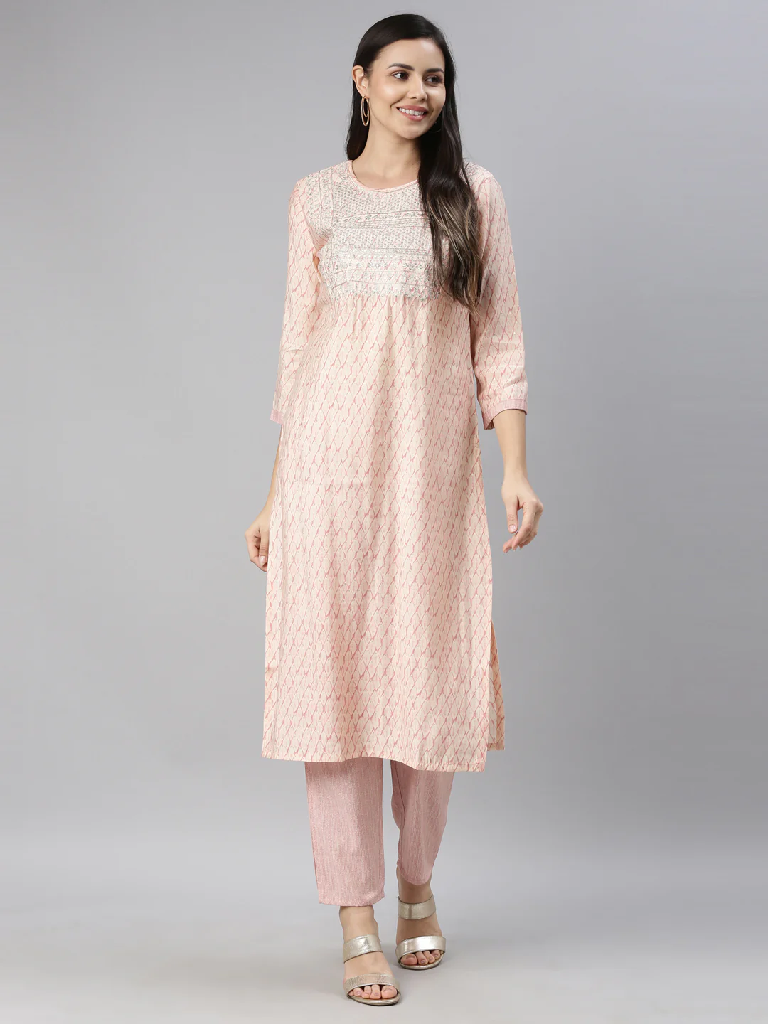 Neerus Women Peach-Coloured Embroidered Kurti with Trousers - Image 5