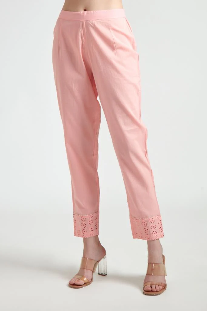 Neerus Women Peach-Coloured Embroidered Pleated Gotta Patti Pure Cotton Kurta With Trousers With Dupatta - Image 5