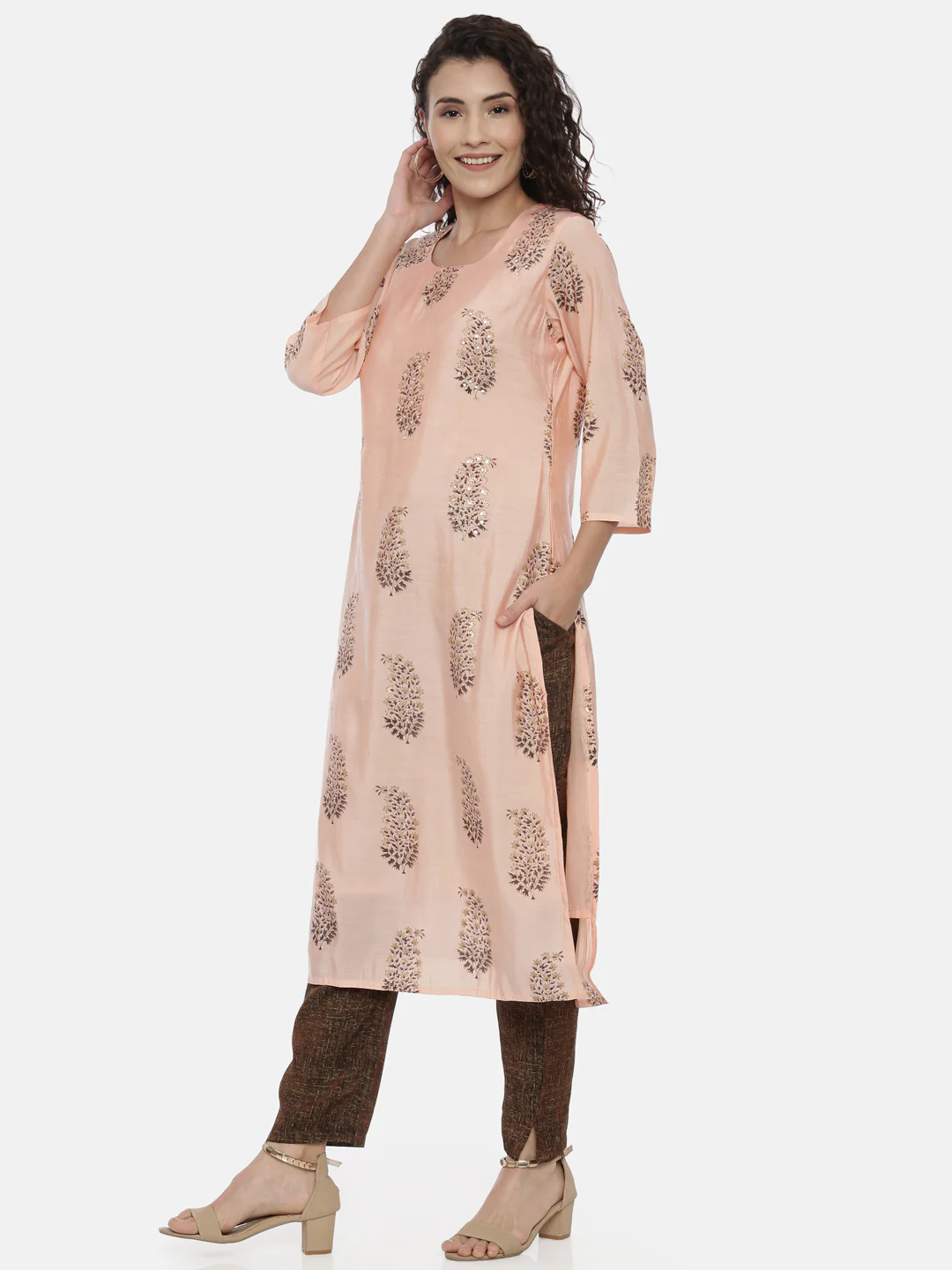 Neerus Women Peach-Coloured Ethnic Motifs Printed Kurta - Image 5