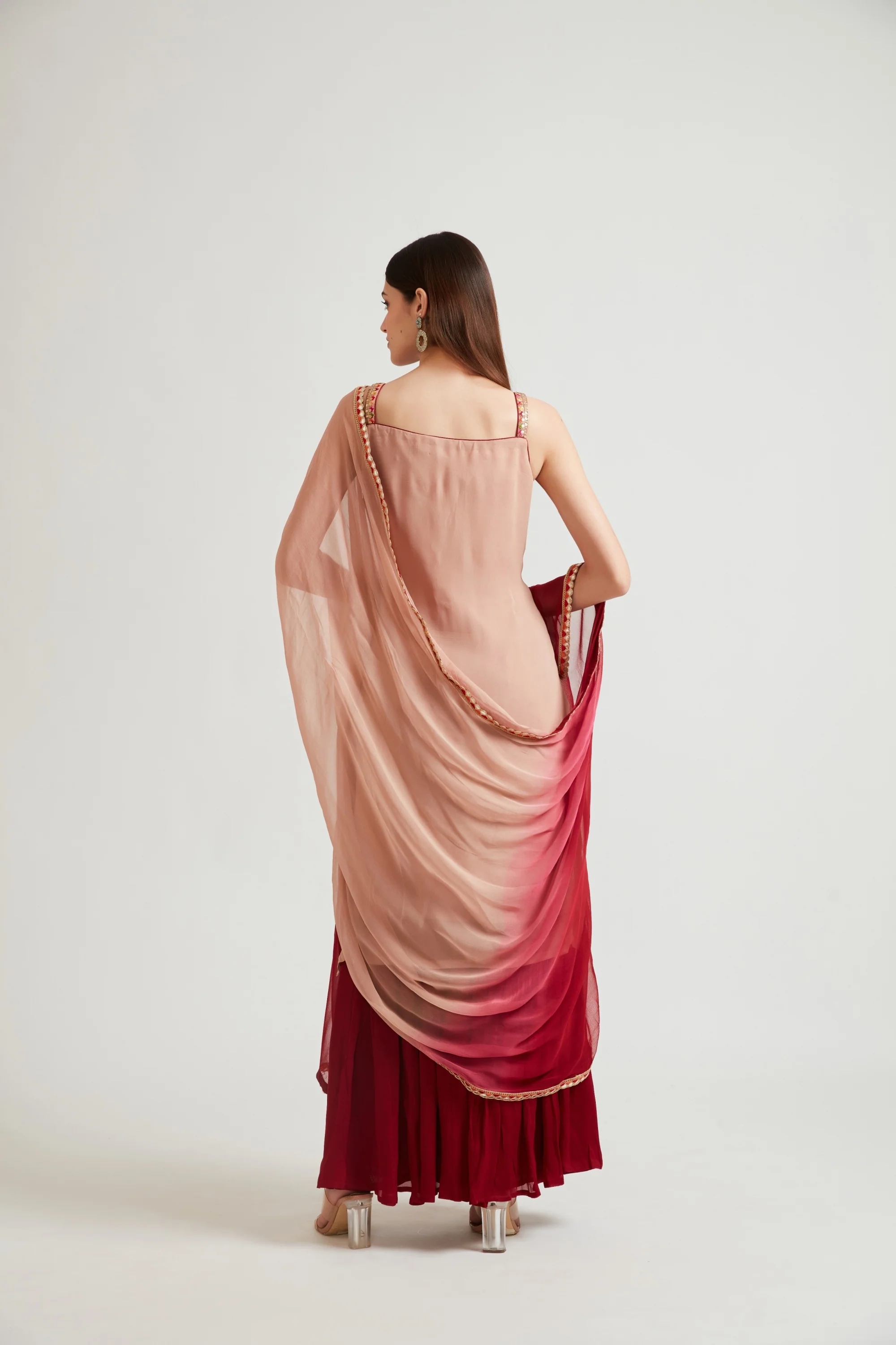 Neerus Women Peach-Coloured Kurta and Palazzos With Dupatta - Image 5