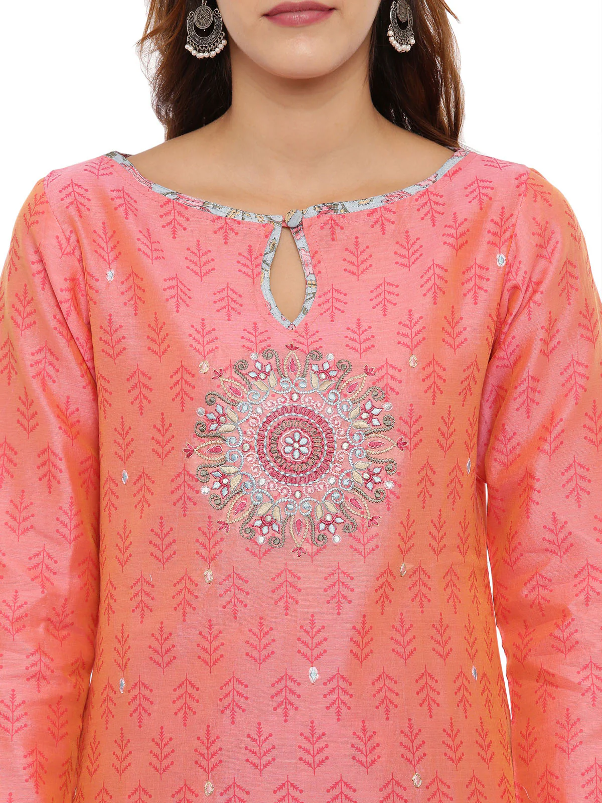 Neerus Women Peach-Coloured Woven Design Kurta with Salwar Dupatta - Image 5