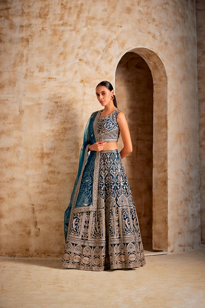 Neerus Women Peacock Color Embroidered Ghagra Set - Image 2