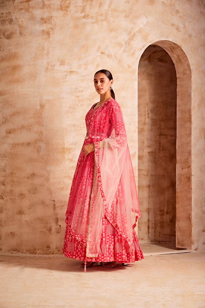Neerus Women Pink Color Georgette Farbic Gown - Image 2
