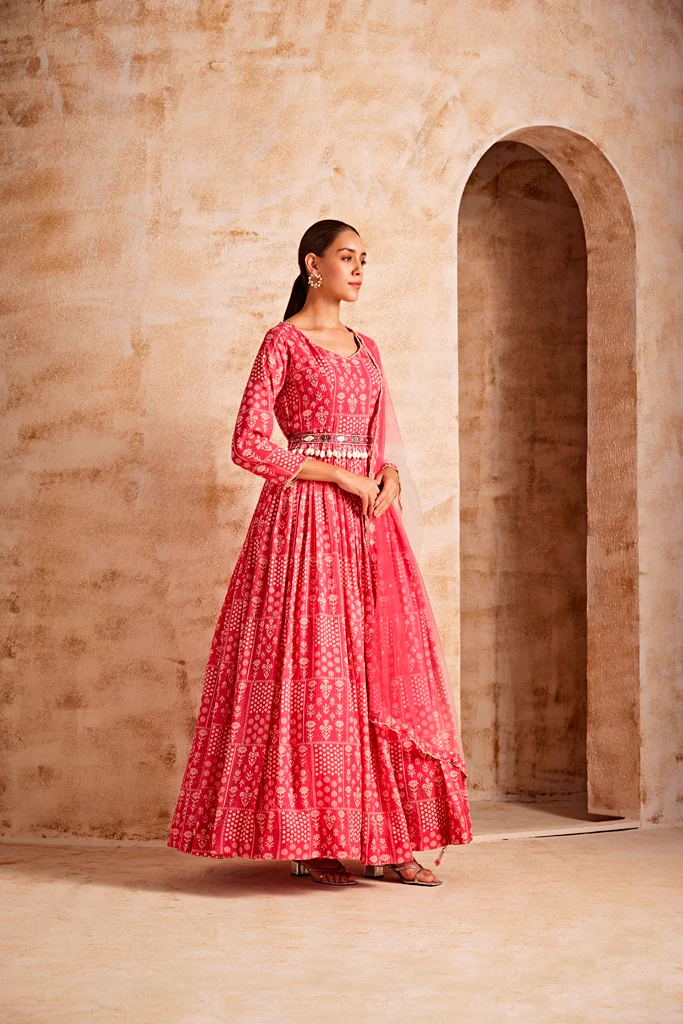 Neerus Women Pink Color Georgette Farbic Gown - Image 4