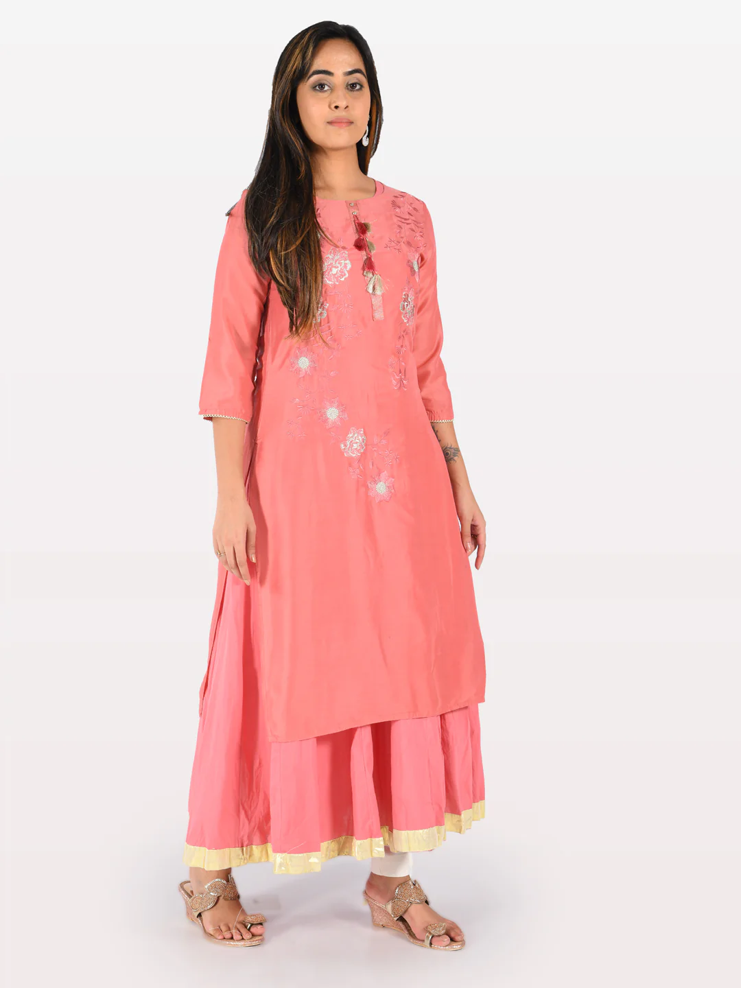 Neerus Women Pink Color Muslin Fabric Tunic "50" - Image 5