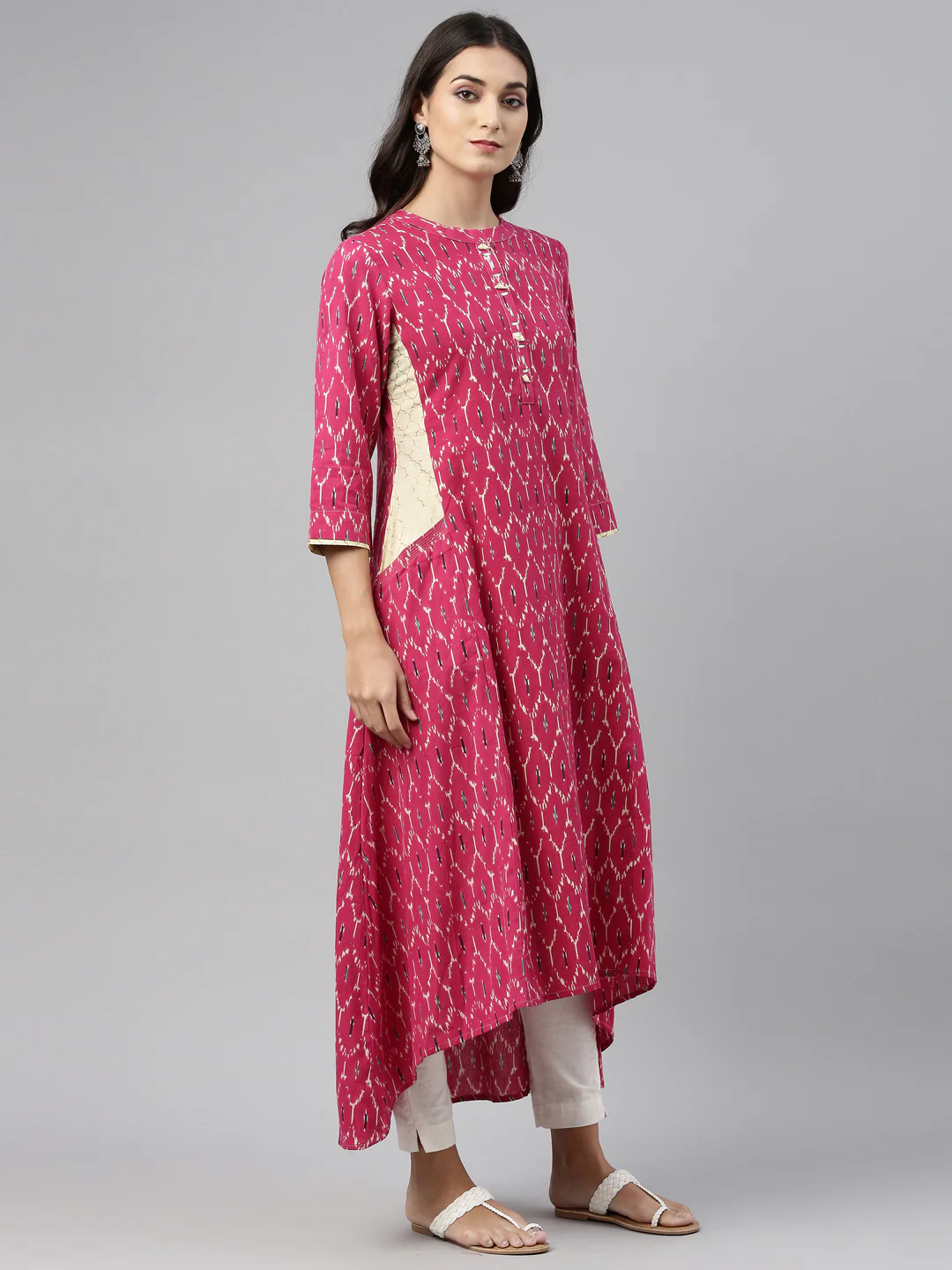 Neerus Women Pink Cream-Coloured Printed Kurta - Image 2
