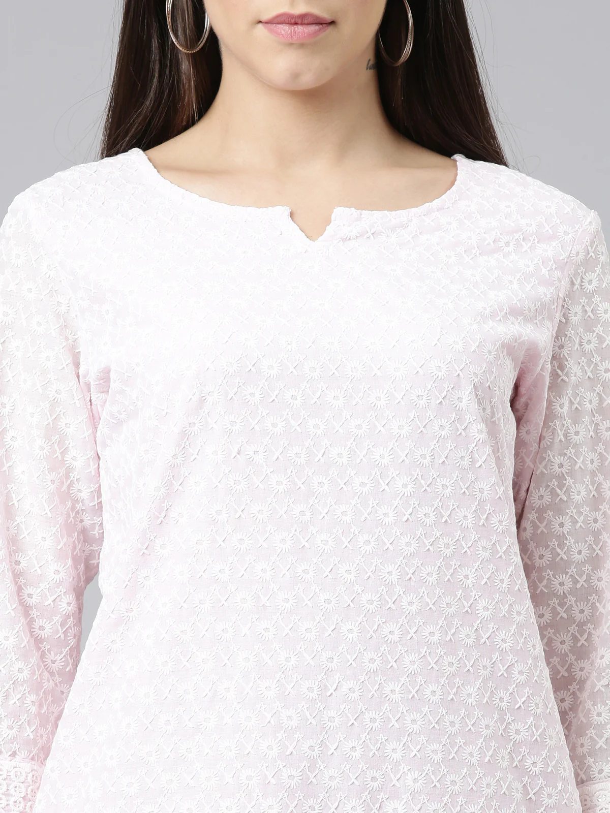 Neerus Women Pink Ethnic Motifs Embroidered Chikankari Kurta - Image 2