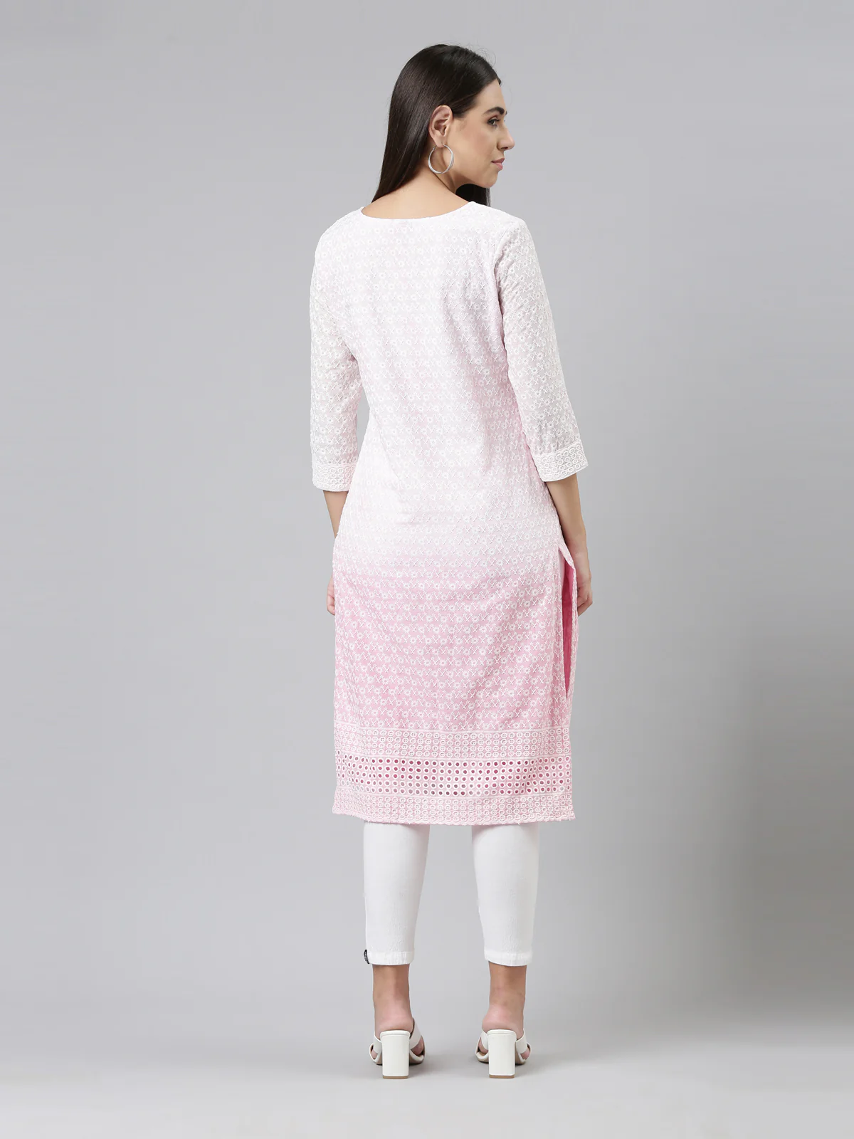 Neerus Women Pink Ethnic Motifs Embroidered Chikankari Kurta - Image 5