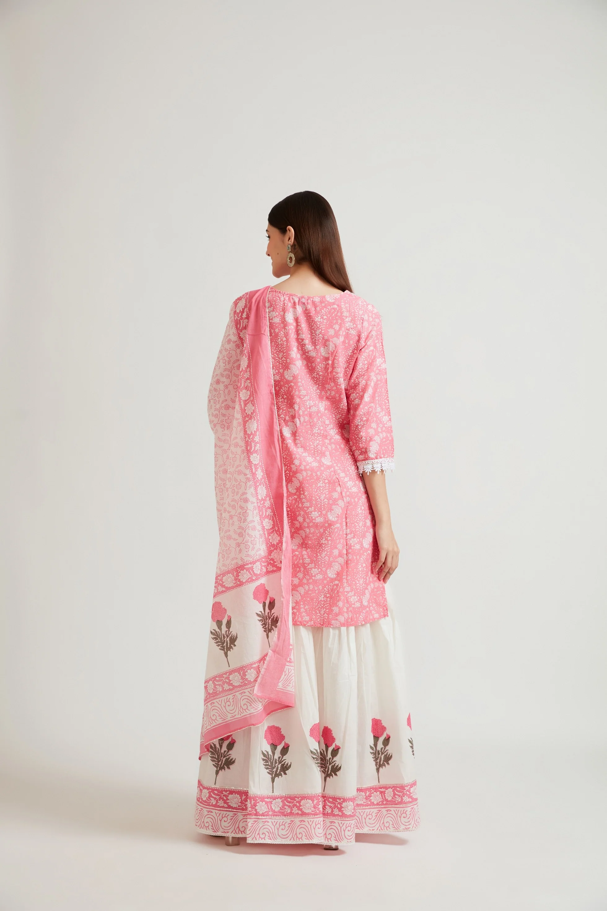 Neerus Women Pink Ethnic Motifs Embroidered Kurta with Sharara With Dupatta - Image 3