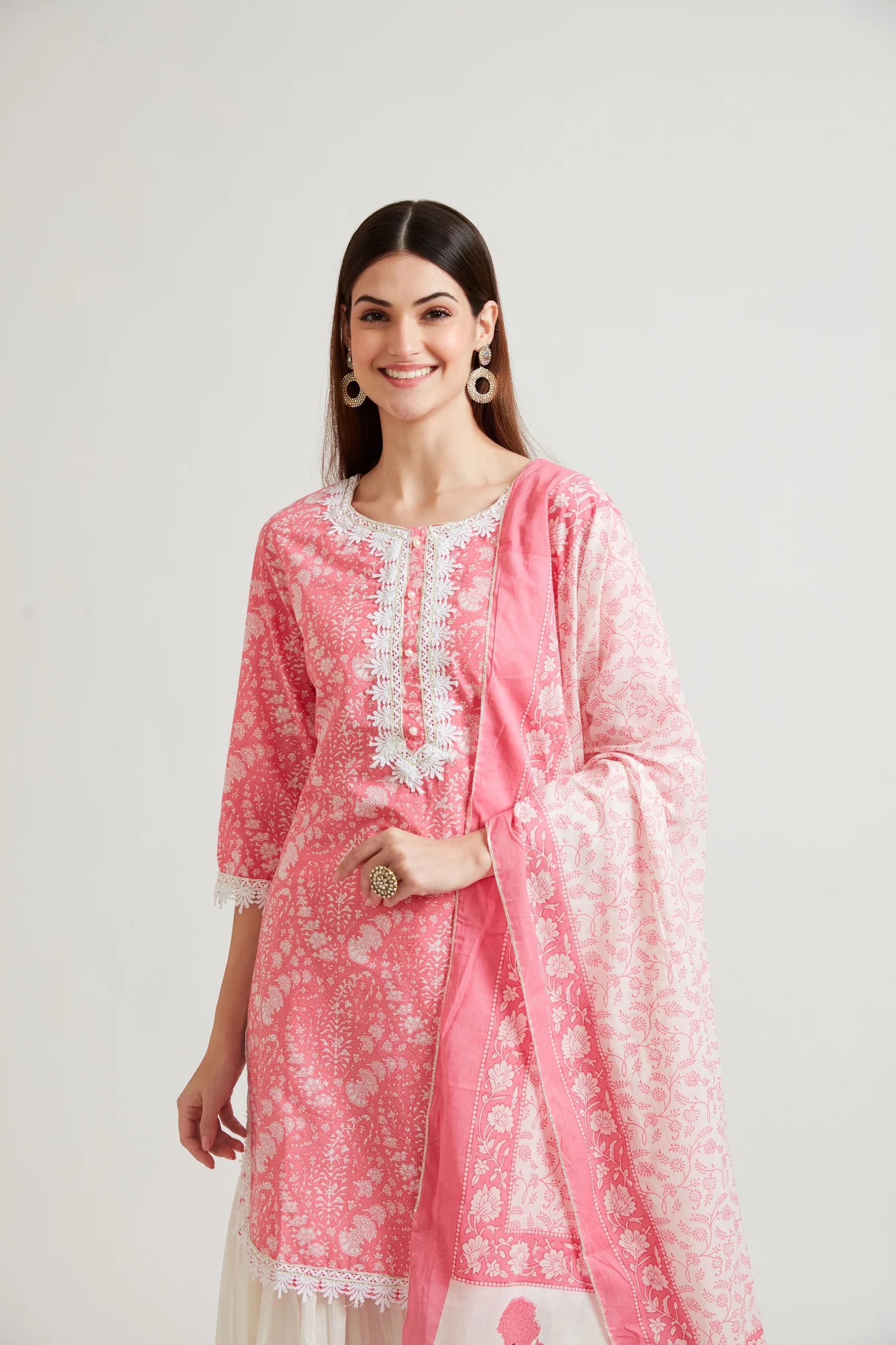 Neerus Women Pink Ethnic Motifs Embroidered Kurta with Sharara With Dupatta - Image 4