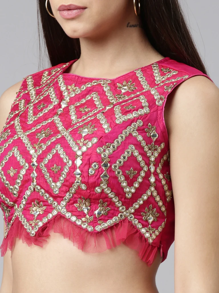 Neerus Women Pink  Gold-Toned Embellished Top with Skirt - Image 5