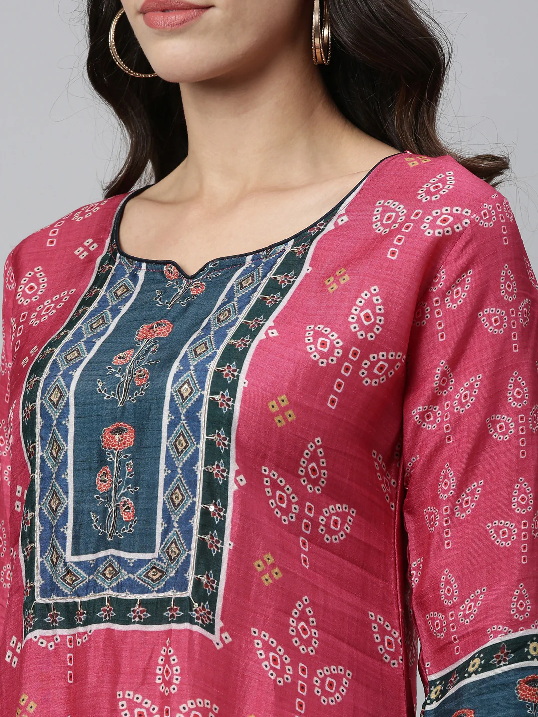 Neerus Women Pink  Navy Blue Ethnic Motifs Printed Kurta - Image 5