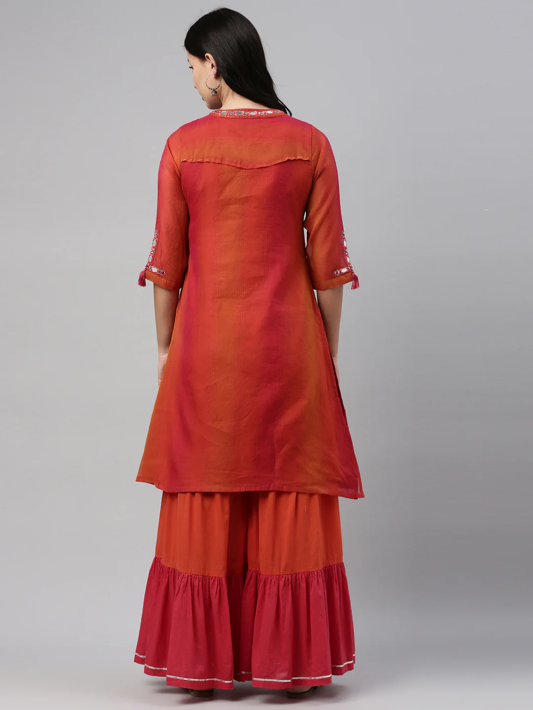 Neerus Women Pink Pleated Chanderi Silk Kurta with Sharara - Image 4