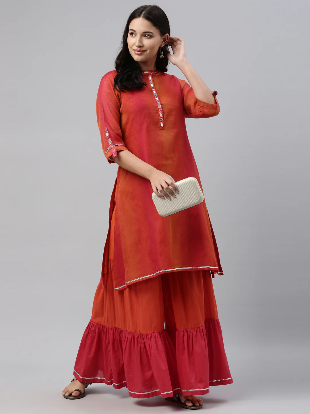 Neerus Women Pink Pleated Chanderi Silk Kurta with Sharara - Image 6