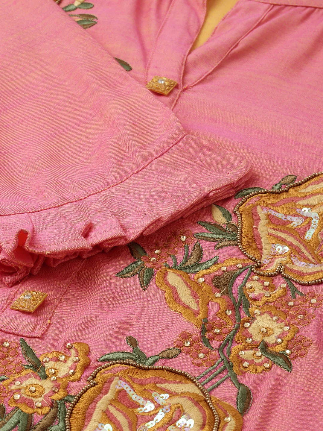 Neerus Women Pink Solid Straight Kurta With Embroidery Detail - Image 3