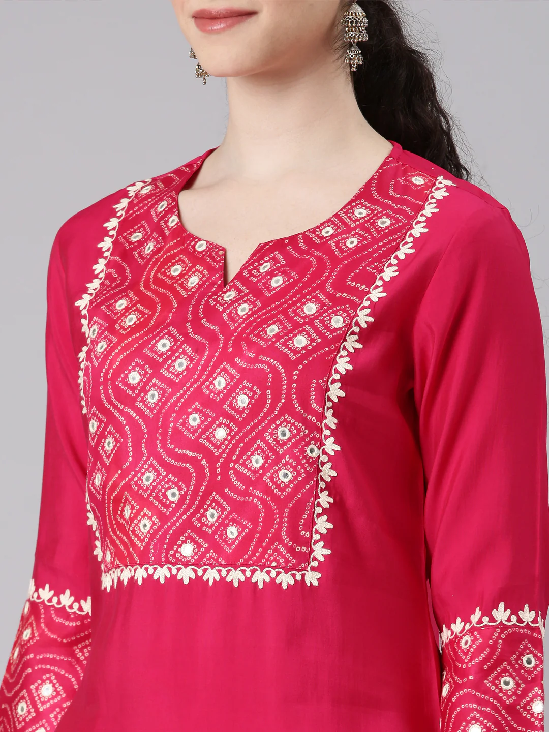 Neerus Women Pink Straight Kurta and Palazzos - Image 4