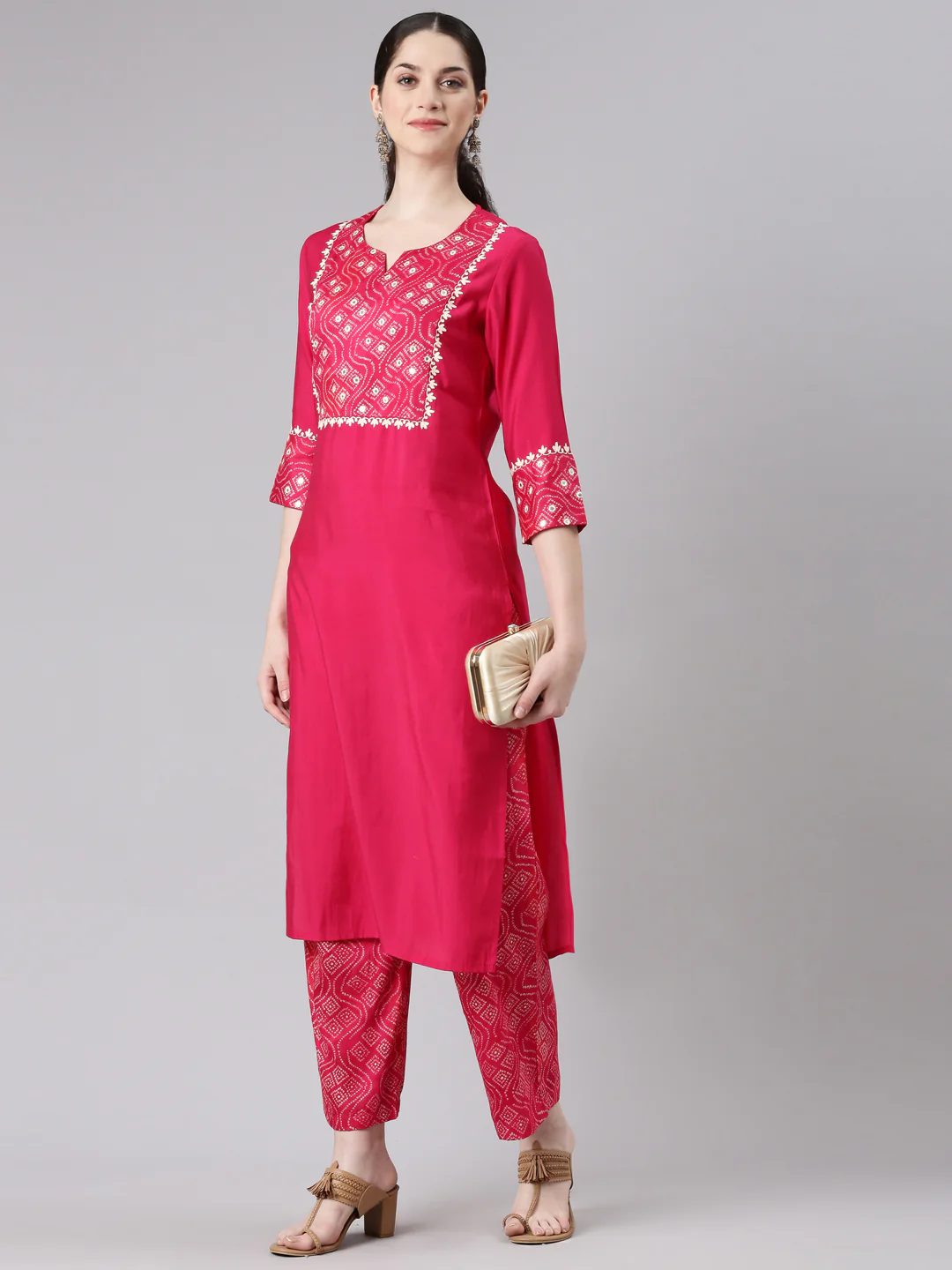 Neerus Women Pink Straight Kurta and Palazzos - Image 5