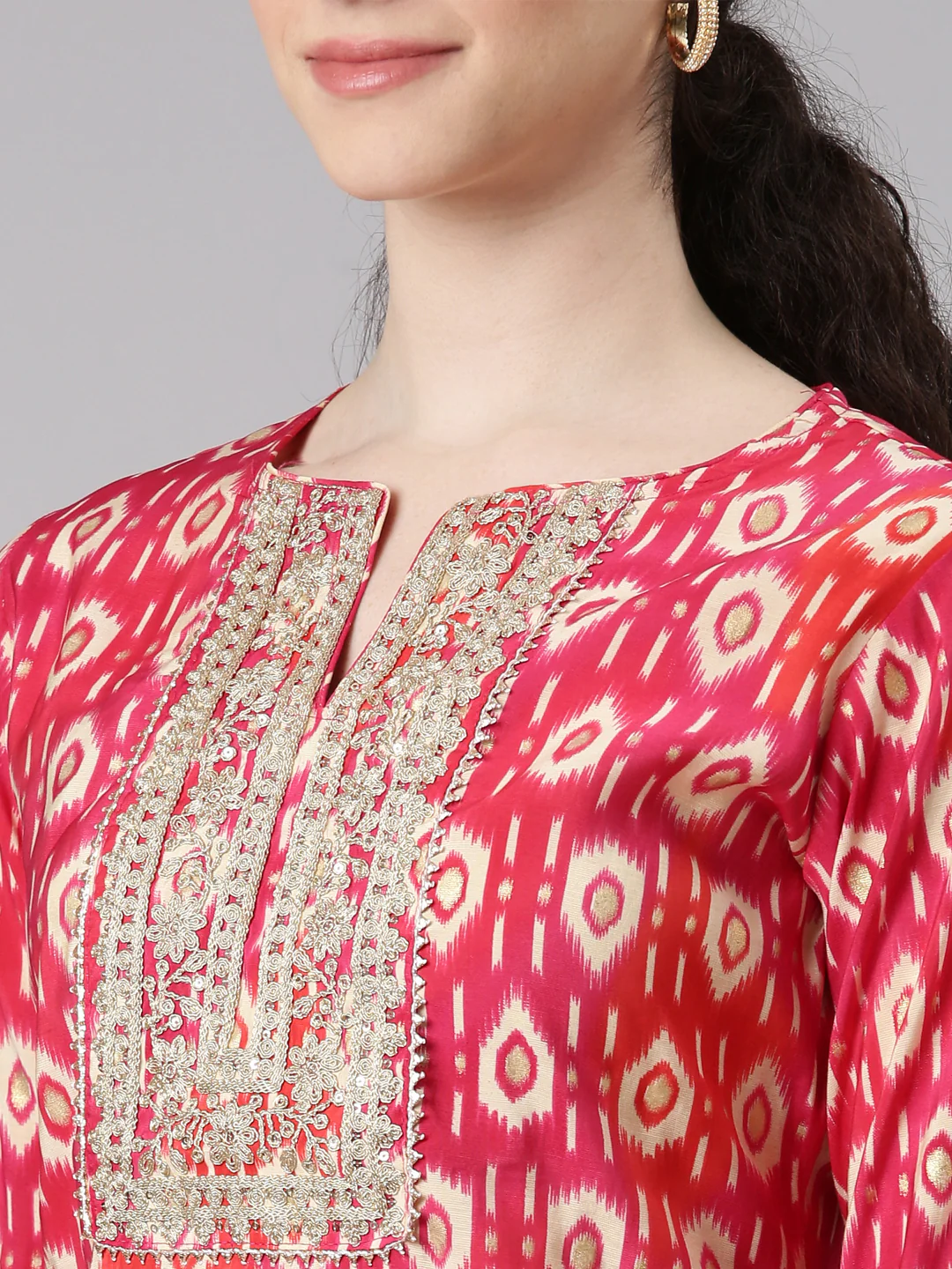 Neerus Women Pink Straight Kurta and Trousers With Dupatta - Image 4