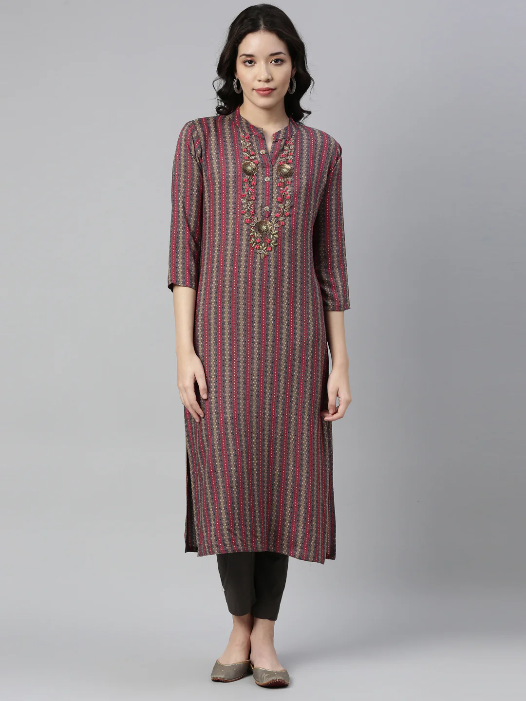 Neerus Women Pink Striped Kurta