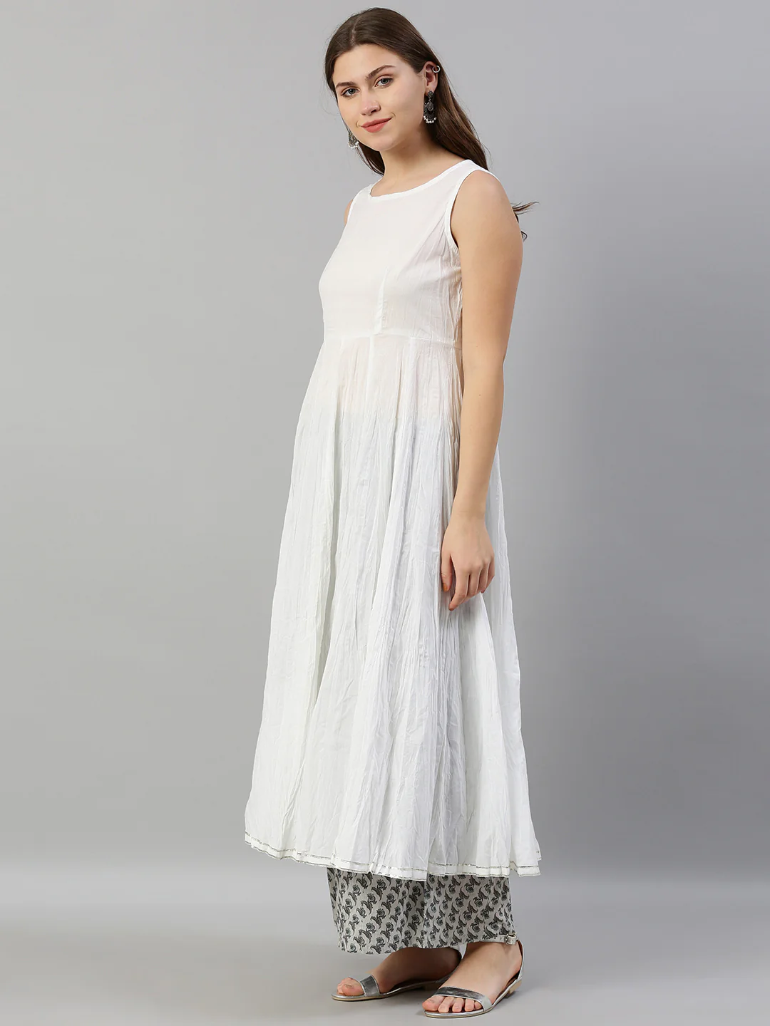 Neerus Women Pink White Floral Embroidered Layered A-Line Kurta - Image 3