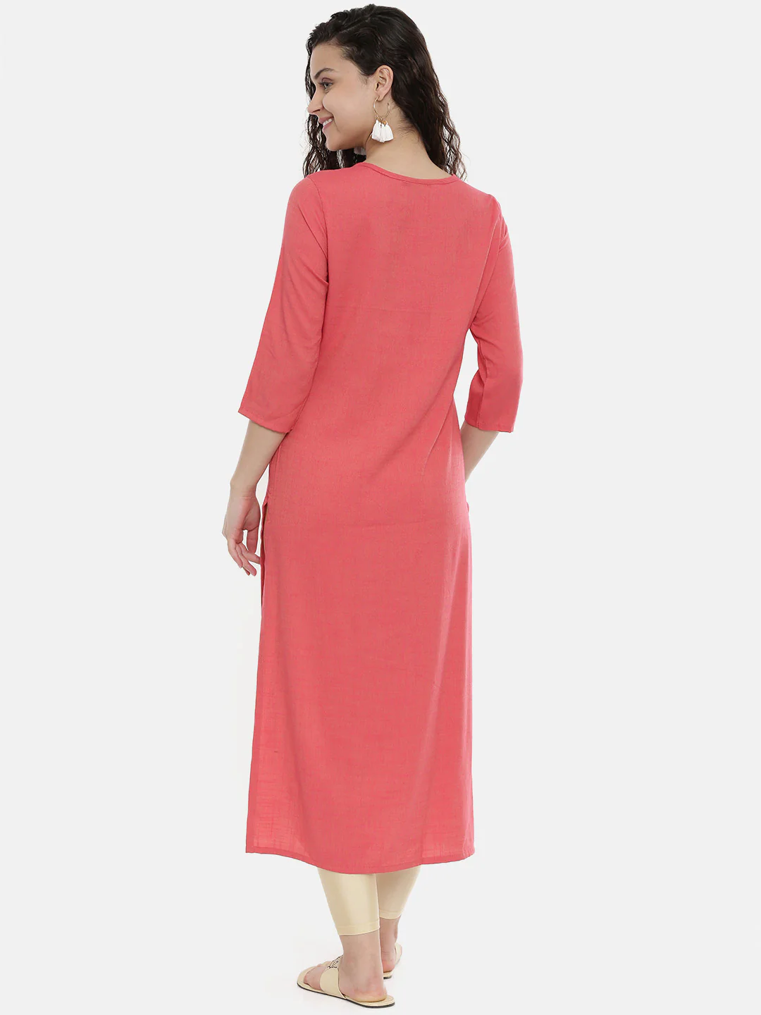 Neerus Women Pink Yoke Design A-Line Kurta - Image 5