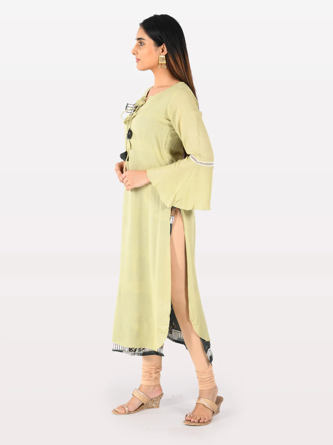 Neerus Women Pista Green Color Chiffon Fabric Double Shirt