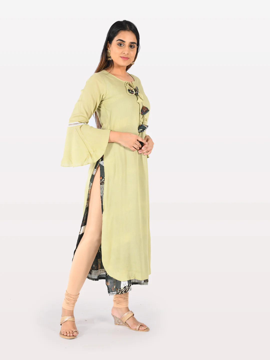 Neerus Women Pista Green Color Chiffon Fabric Double Shirt - Image 2